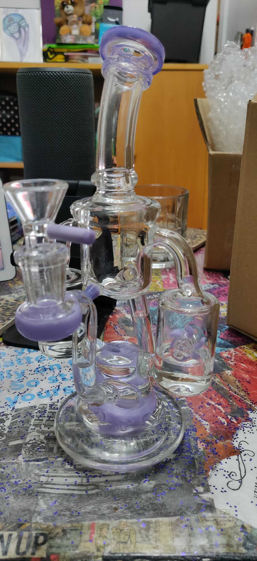 Best Double Recycler Bong Dab Rig Sprinkler-Propeller Perc Green Glass Water Pipe review 0