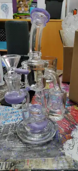 Best Double Recycler Bong Dab Rig Sprinkler-Propeller Perc Green Glass Water Pipe review AJ Surf 01