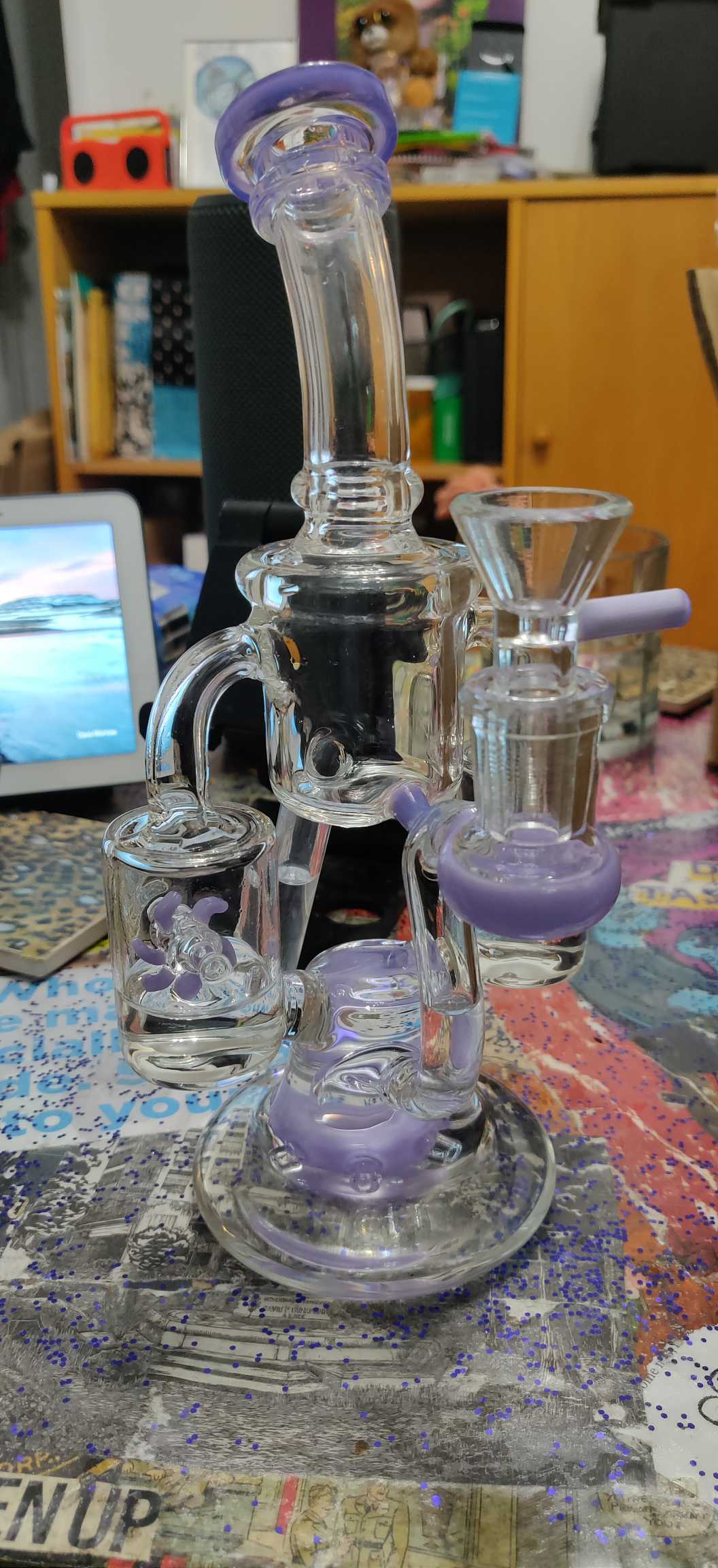 Best Double Recycler Bong Dab Rig Sprinkler-Propeller Perc Green Glass Water Pipe review 1