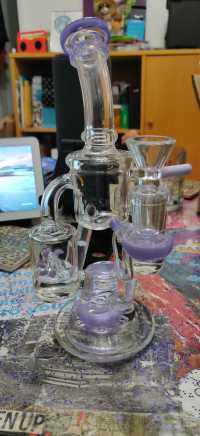 Best Double Recycler Bong Dab Rig Sprinkler-Propeller Perc Green Glass Water Pipe review 1