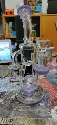 Best Double Recycler Bong Dab Rig Sprinkler-Propeller Perc Green Glass Water Pipe review 1