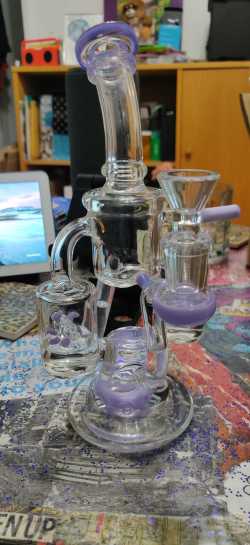 Best Double Recycler Bong Dab Rig Sprinkler-Propeller Perc Green Glass Water Pipe review AJ Surf 02
