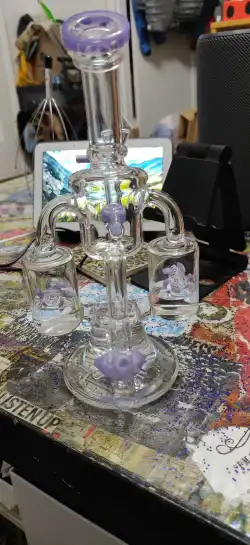Best Double Recycler Bong Dab Rig Sprinkler-Propeller Perc Green Glass Water Pipe review AJ Surf 04