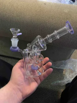 Portable Recycler Dab Rig Glass Beaker Bong Sidecar Bubbler Water Pipe W/ Showerhead Perc review Tristen
