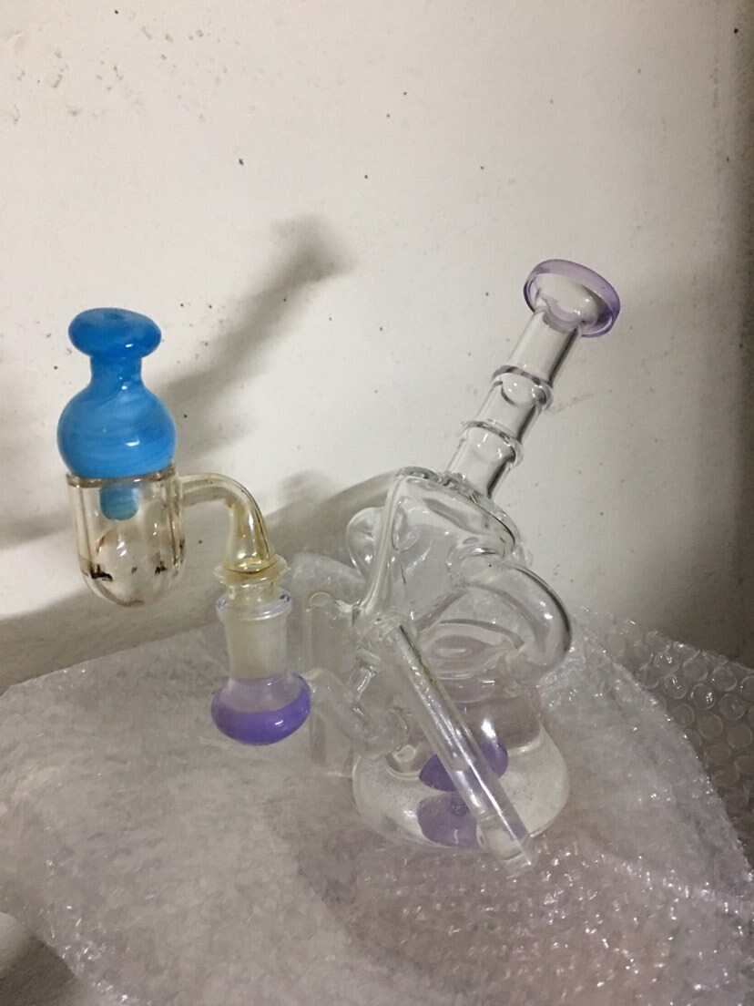 Portable Recycler Dab Rig Glass Beaker Bong Sidecar Bubbler Water Pipe W/ Showerhead Perc review 0