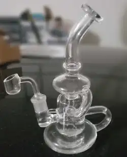 8 Inch Cheap Klein Recycler Dab Rig Clear Glass Bong Water Pipe review Canita