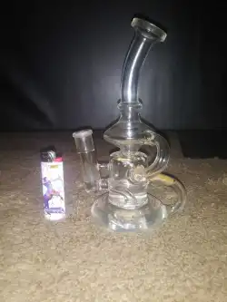 8 Inch Cheap Klein Recycler Dab Rig Clear Glass Bong Water Pipe review Xcorny