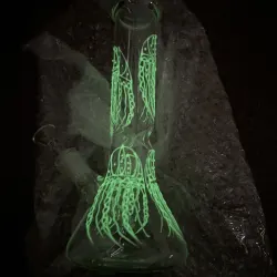 Glow in the Dark Jellyfish Beaker Bong Clear Glass Animal Dab Rigs W/ Ice Catcher review shelleyw