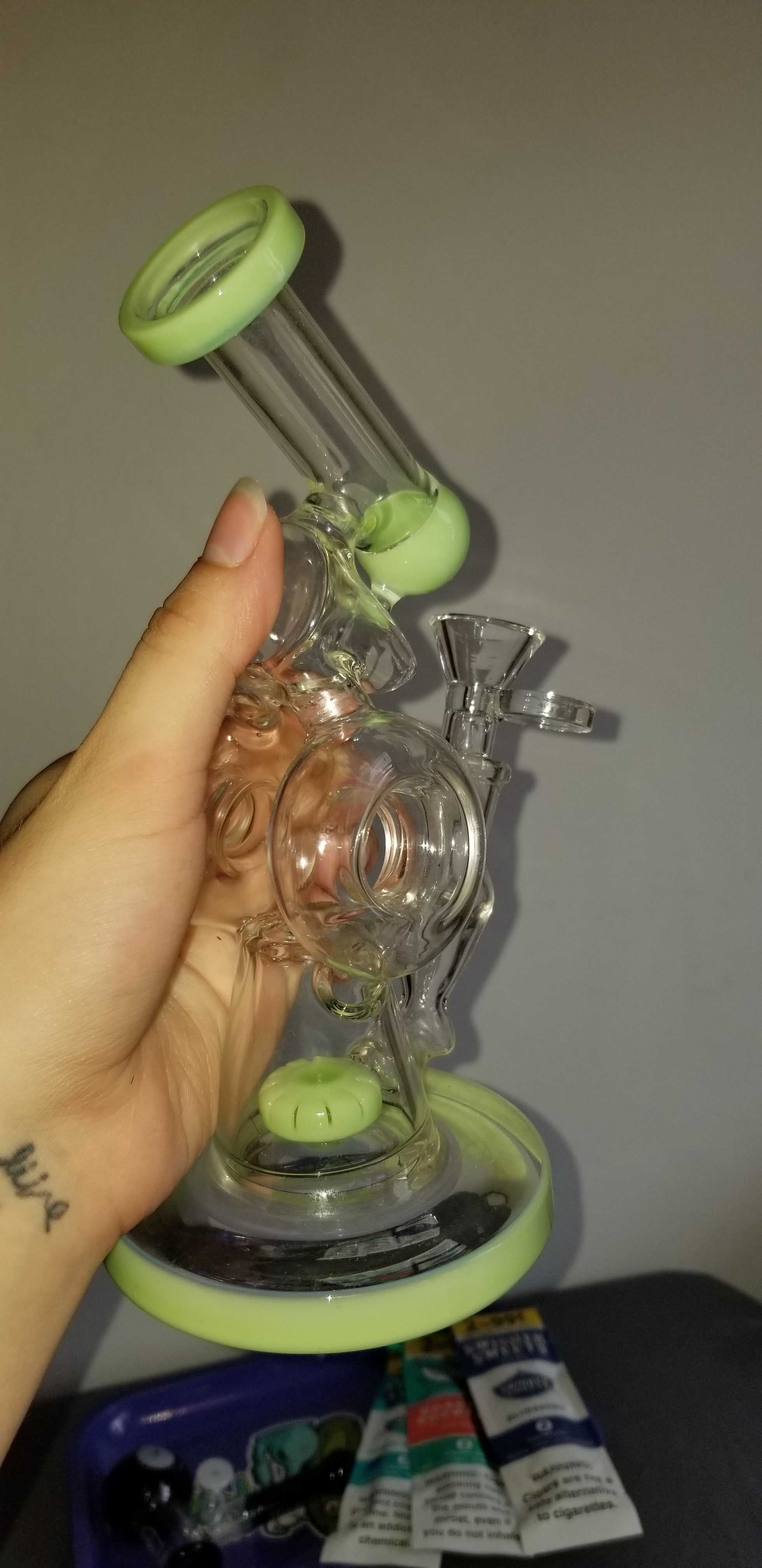 8 Inch Glass Beaker Bong Recycler Dab Rig Sidecar Bubbler Donut Showerhead Perc Water Pipe review 0