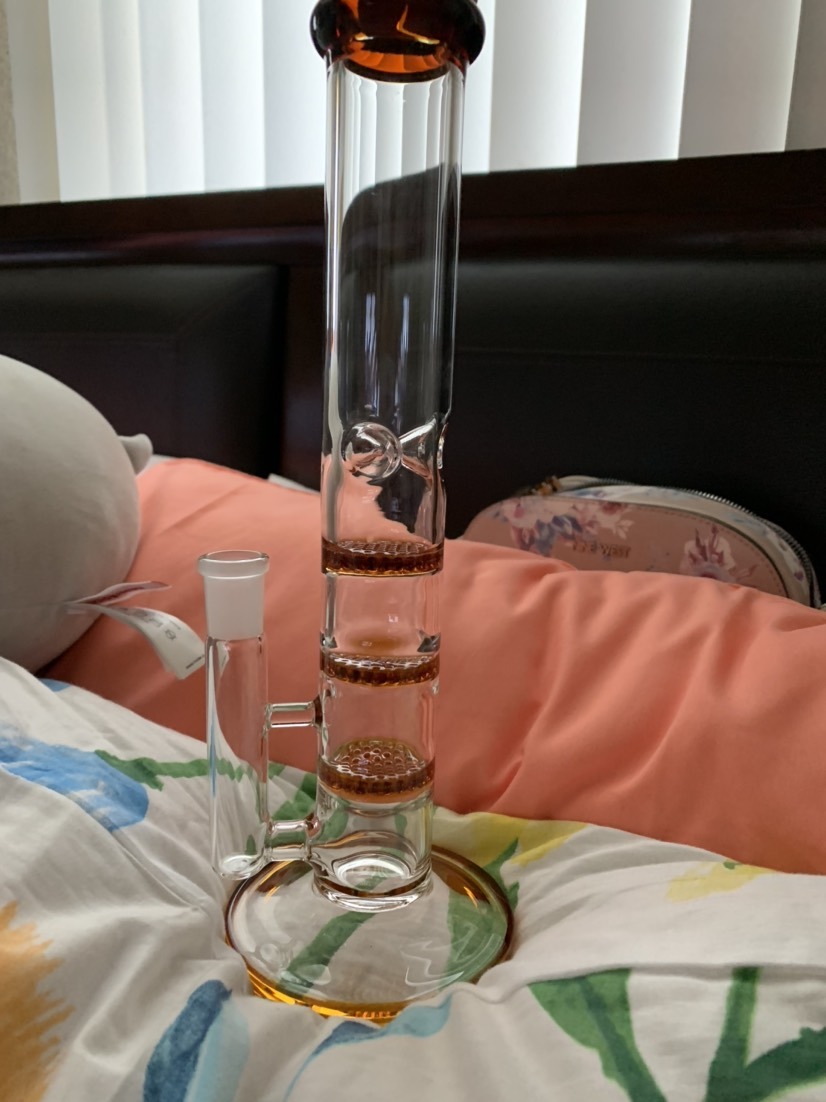 10 Inch Straight Cheap Bong Triple Honeycomb Perc Dab Rig Green Blue Glass Water Pipe review 3