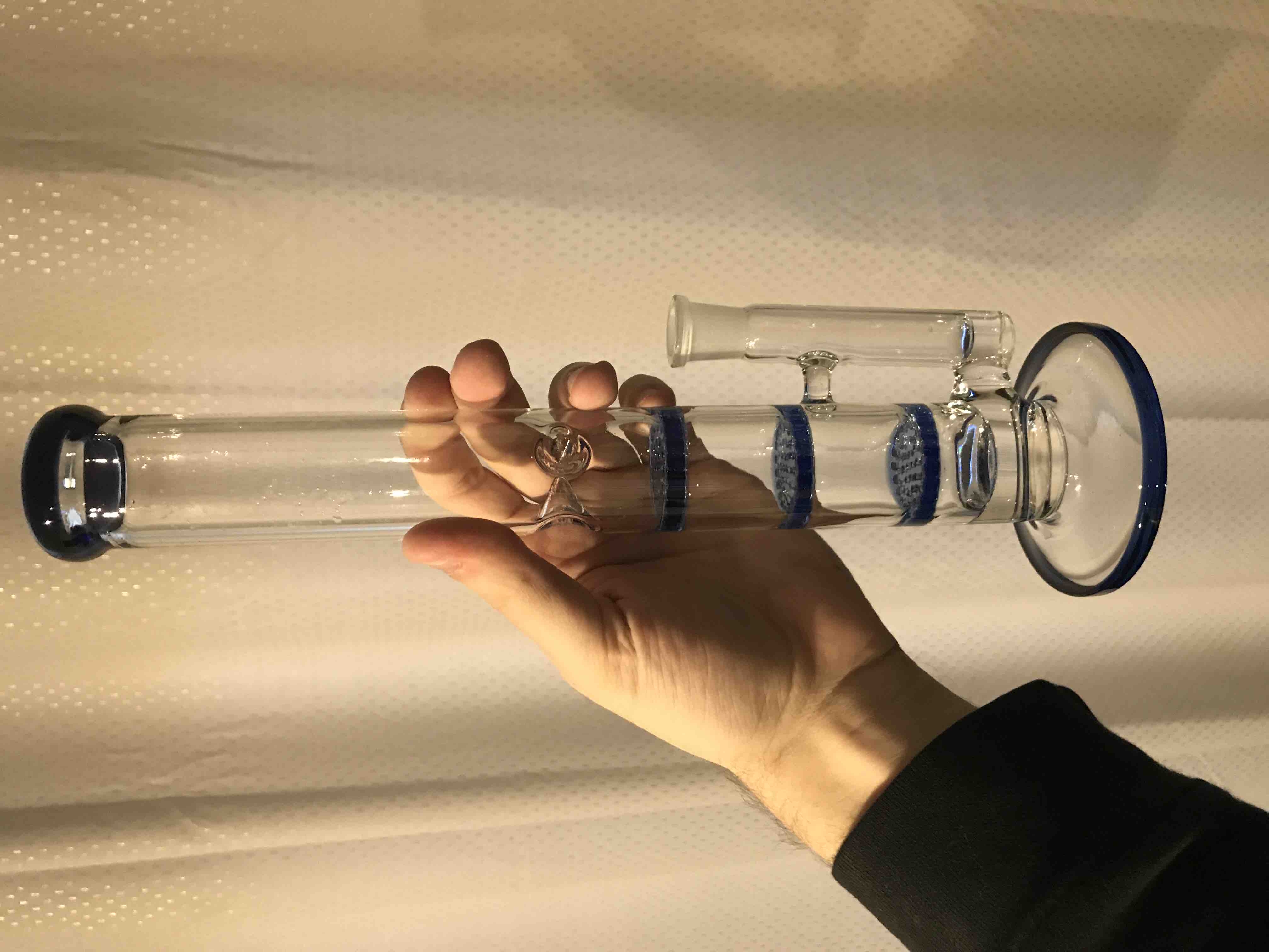 10 Inch Straight Cheap Bong Triple Honeycomb Perc Dab Rig Green Blue Glass Water Pipe review 0