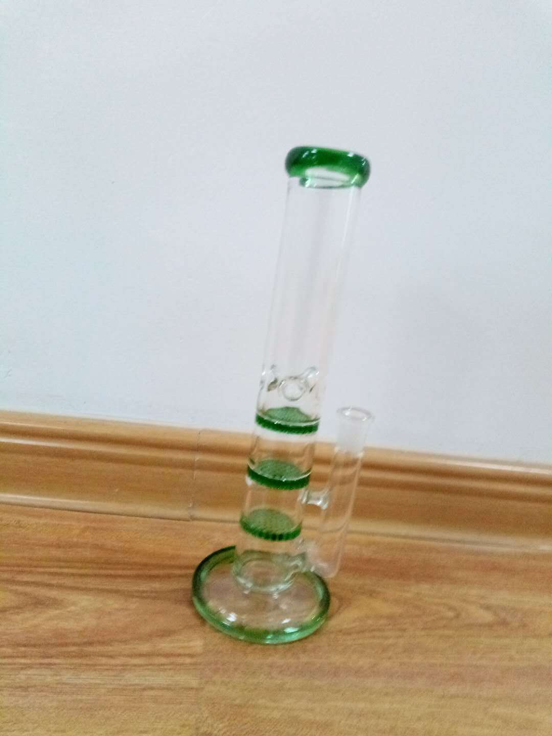 10 Inch Straight Cheap Bong Triple Honeycomb Perc Dab Rig Green Blue Glass Water Pipe review 0