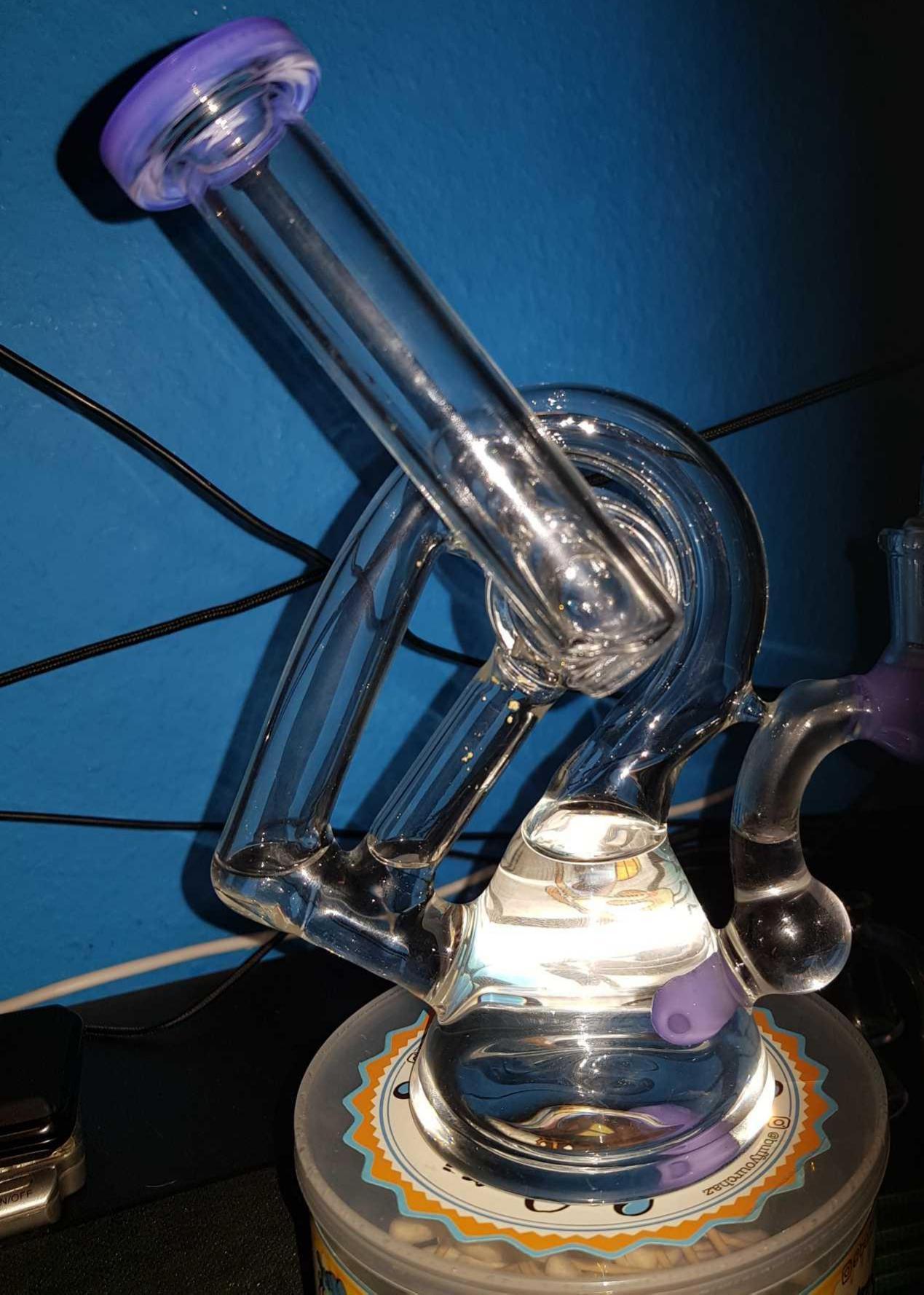 8 Inch Glass Beaker Bong Recycler Dab Rig Purple Green Sidecar Bubbler Water Pipe  review 0