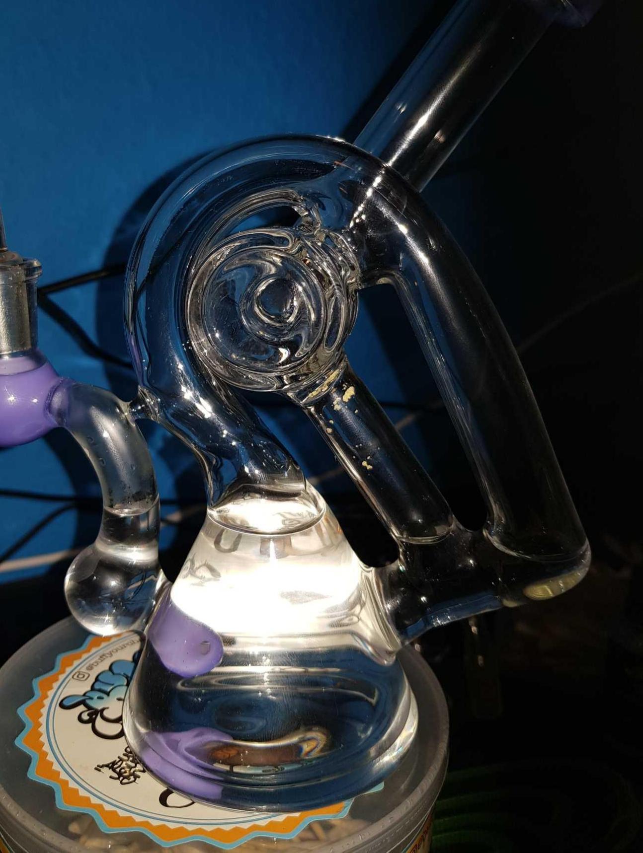 8 Inch Glass Beaker Bong Recycler Dab Rig Purple Green Sidecar Bubbler Water Pipe  review 1
