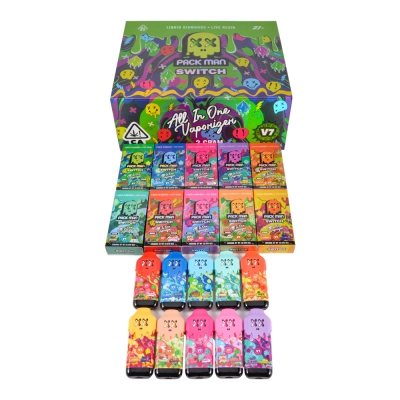 500pcs/case USA Stock Packman V7 2g Empty Disposable Vape Pen Switch 1g+1g With Screen 01