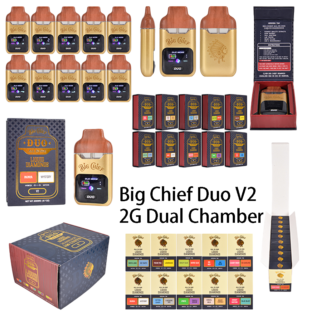 500pcs/case USA Stock Big Chief Duo V2 Disposable Dual Chamber 1g+1g Led Screen