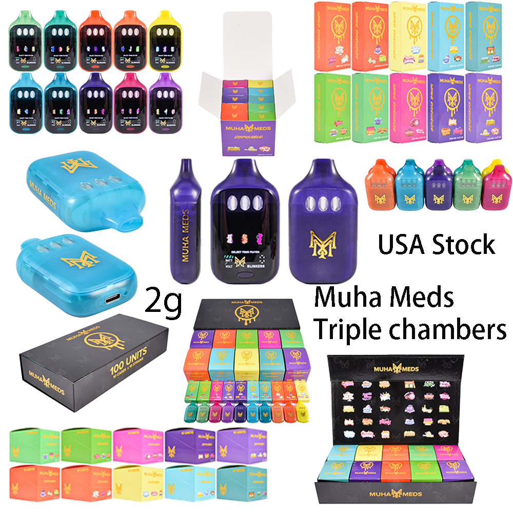 500pcs/case USA Stock Muha Meds 2g Triple Chambers Disposable Vape Pen With Screen
