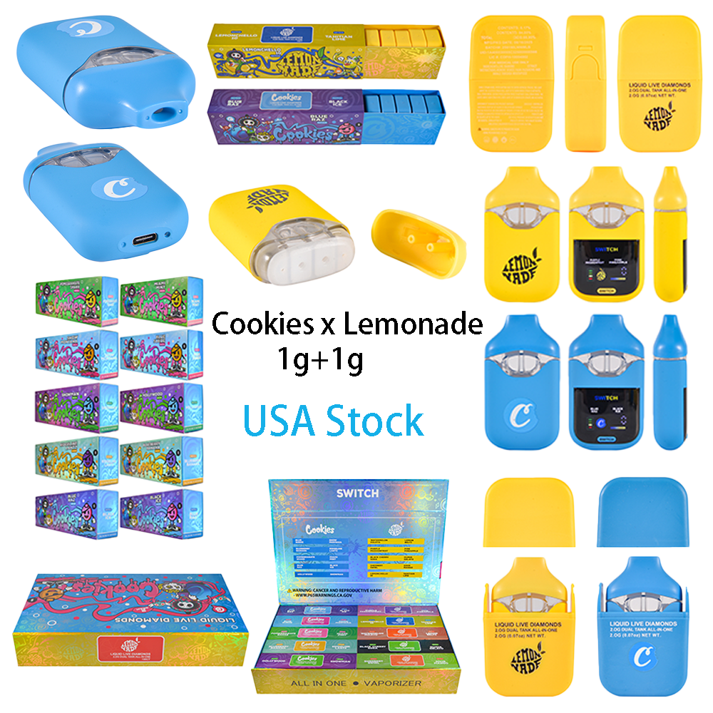 500pcs/case USA Stock Cookies Lemonade 2g Dual Chamber Empty LED Display Screen Disposable Vape Pen