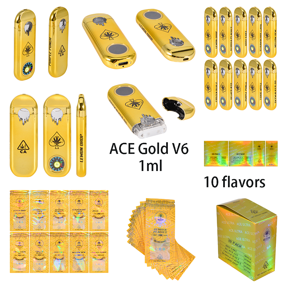 Ace Ultra Premium V6 1g Empty Disposable Vape With Screen Gold Box