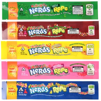 Medicated Nerds Rope Edibles Packaging Cannabis Bags 5 Flavors 400mg-420mg-500mg Capacity 01