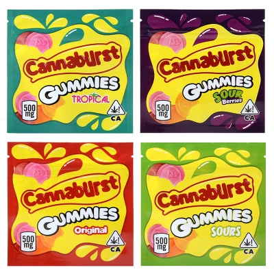 Cannaburst Gummies Edibles Packaging Cannabis Bags 4 Flavors 500mg Capacity 01