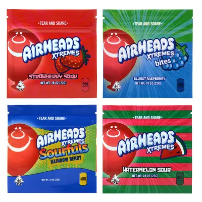 Airheads Xtremes Candy Edibles Empty Packaging Bag 4 Flavors 500mg Capacity 01