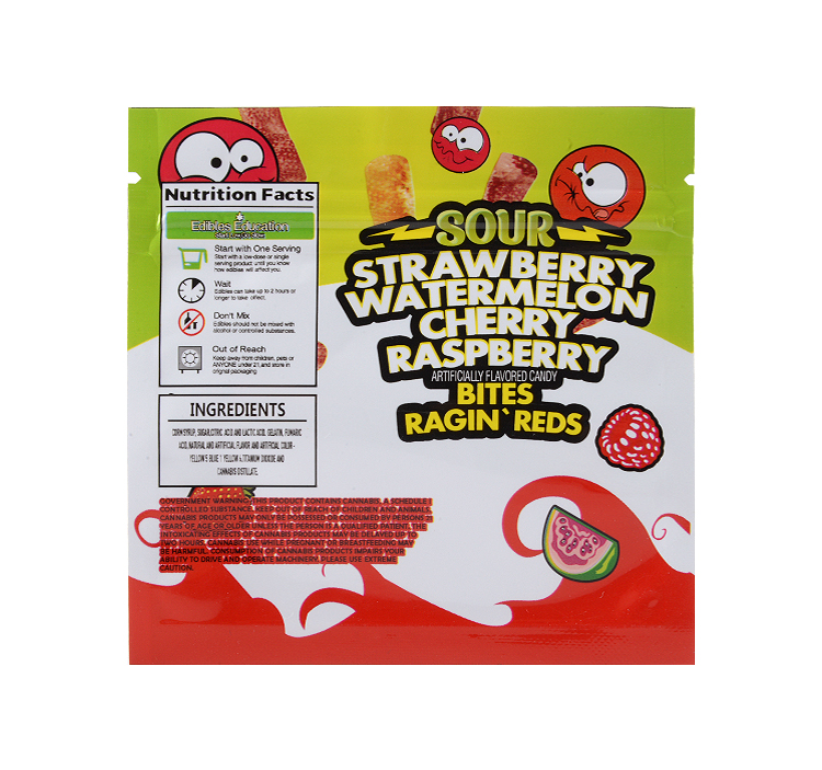 Sour Bites Edibles Packaging Cannabis Bags 3 Flavors 600mg Capacity