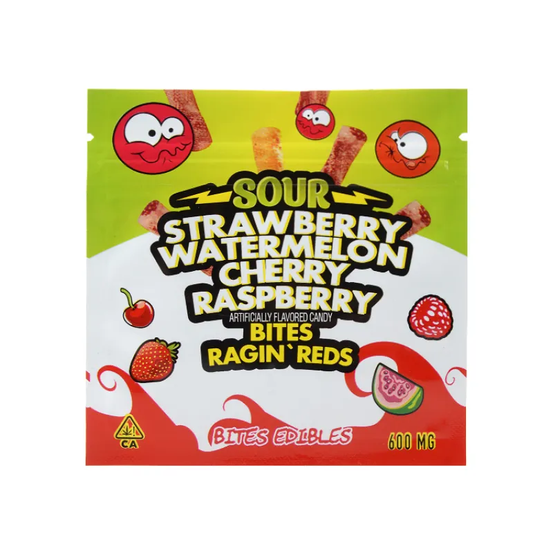 Sour Bites Edibles Packaging Cannabis Bags 3 Flavors 600mg Capacity