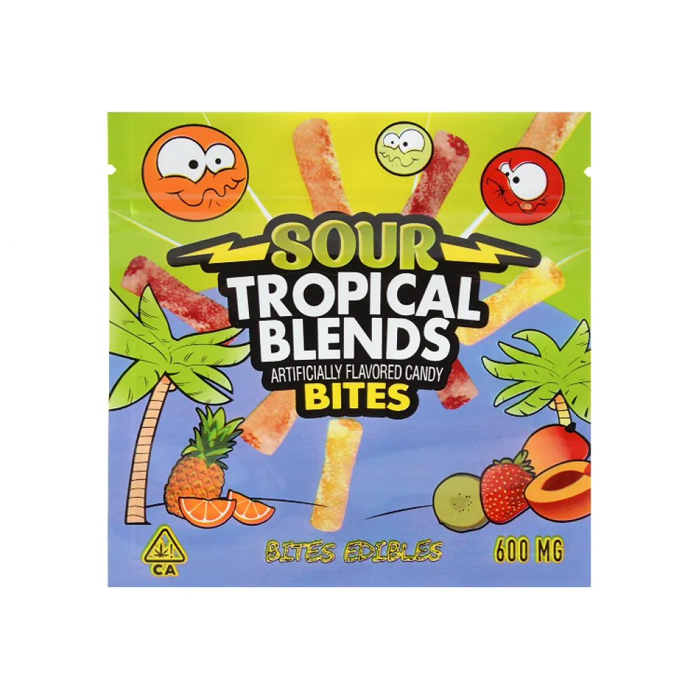 Sour Bites Edibles Packaging Cannabis Bags 3 Flavors 600mg Capacity
