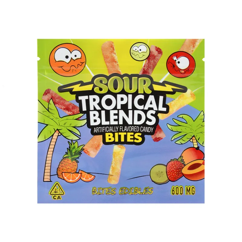 Sour Bites Edibles Packaging Cannabis Bags 3 Flavors 600mg Capacity