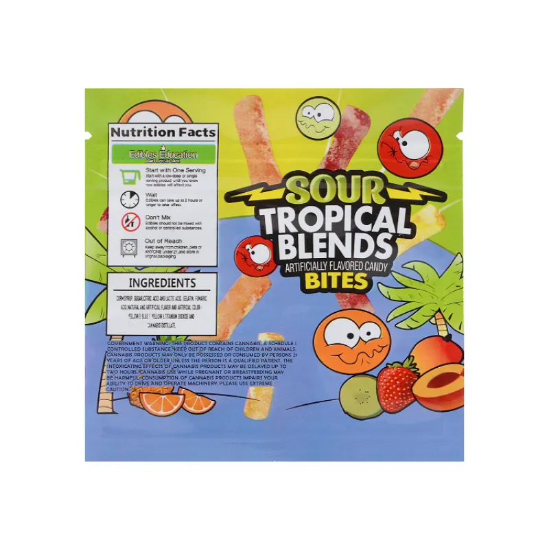 Sour Bites Edibles Packaging Cannabis Bags 3 Flavors 600mg Capacity
