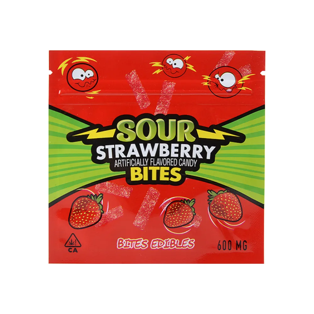 Sour Bites Edibles Packaging Cannabis Bags 3 Flavors 600mg Capacity
