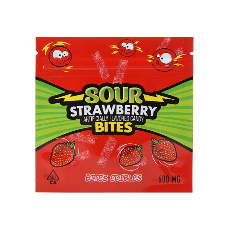 Sour Bites Edibles Packaging Cannabis Bags 3 Flavors 600mg Capacity