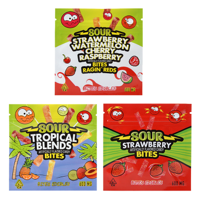 Sour Bites Edibles Packaging Cannabis Bags 3 Flavors 600mg Capacity 01