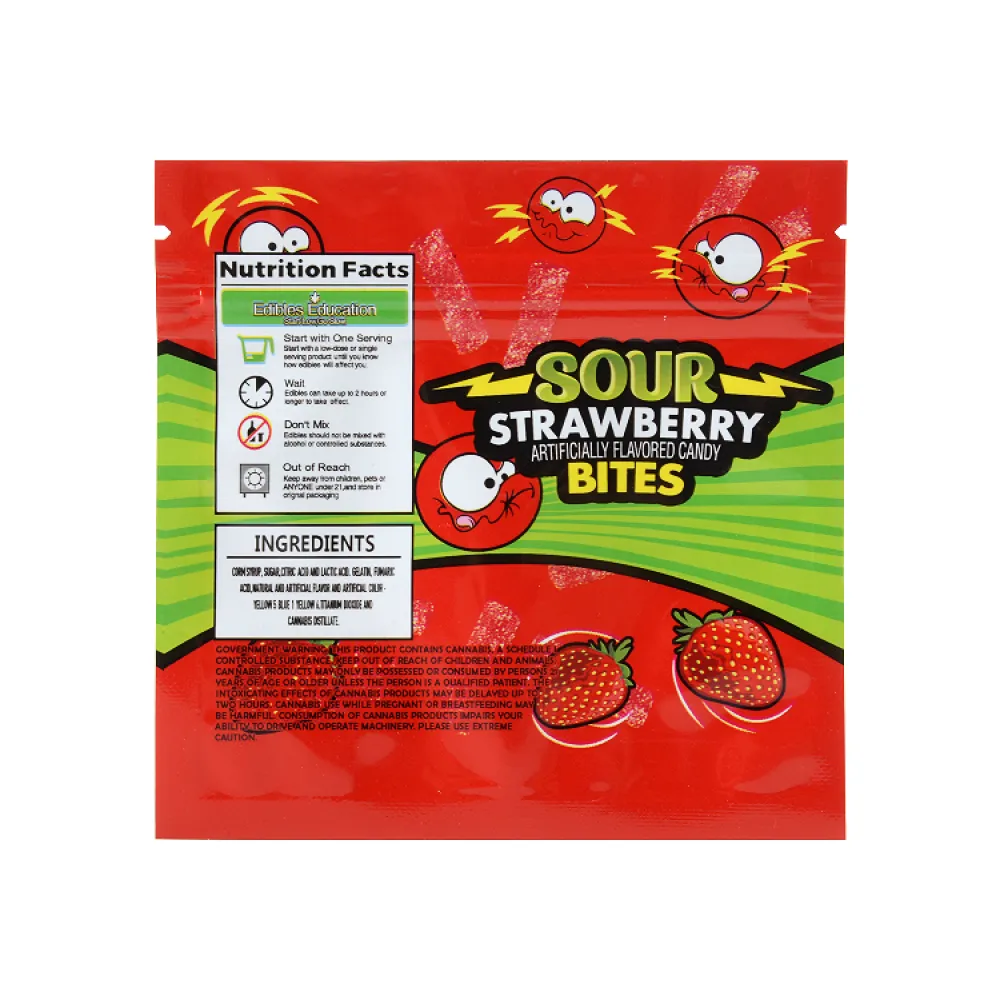 Sour Bites Edibles Packaging Cannabis Bags 3 Flavors 600mg Capacity