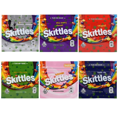 Skittles Edibles Packaging Cannabis Bags 6 Flavors 400mg Capacity 01
