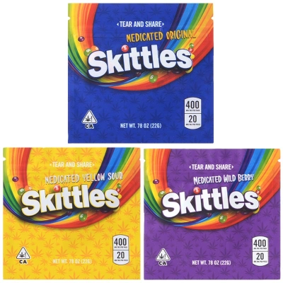 Skittles Edibles Packaging Cannabis Bags 3 Flavors 400mg Capacity 01