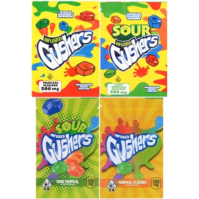 Infused Gushers Edibles Empty Packaging Bag 4 Flavors 500mg Capacity 01