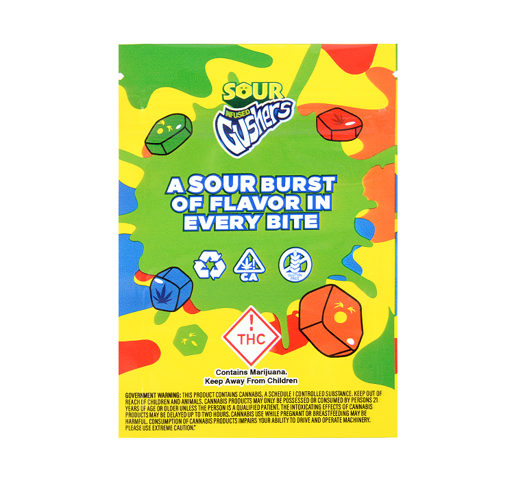 infused gushers 500mg tropical flavors back
sour infused gushers