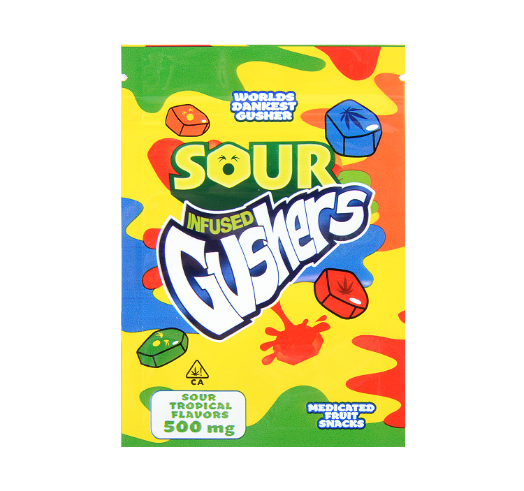 infused gushers 500mg tropical flavors
Sour Tropical Flavors——medicated fruit snacks（85mm*115mm）