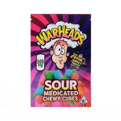 Warheads Medicated Edibles THC Gummies Packaging Bags 4 Flavors 500mg-600mg Capacity 02