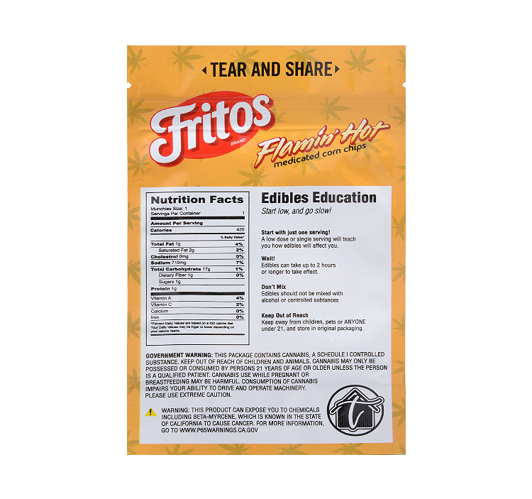 Fritos Flamin' Hot for THC Medicated Corn Chips Edibles Packaging Bags 600mg Capacity