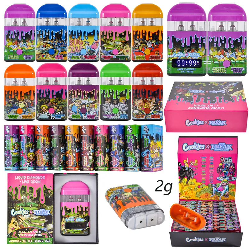 Cookies & the Freak Brothers 2g LED Screen Empty Dual Chamber 1g+1g Disposable Vape Live Resin+Liquqid Diamonds