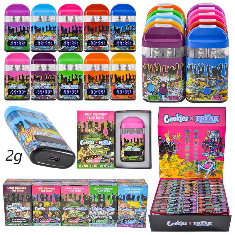 USA Cookies & the Freak Brothers 1g+1g Dual Chamber LED Empty Disposable Vape Wholesale Live Resin+Liquid Diamonds