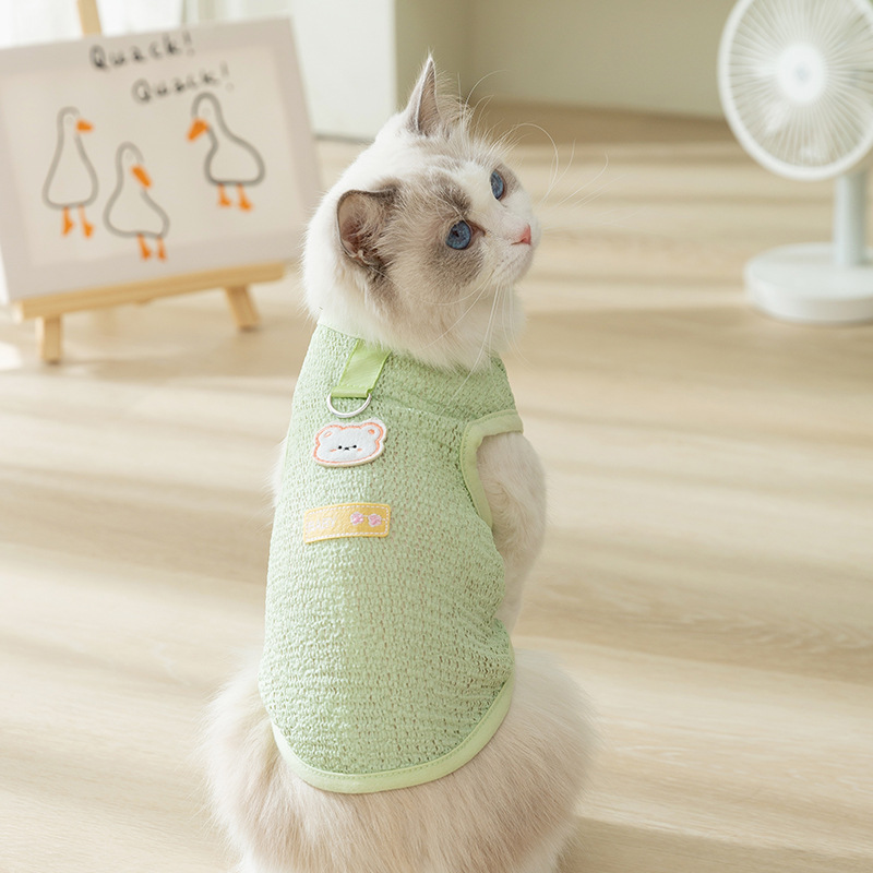  Hollow Breathable Bear Patch Traction Vest Pet Clothes
