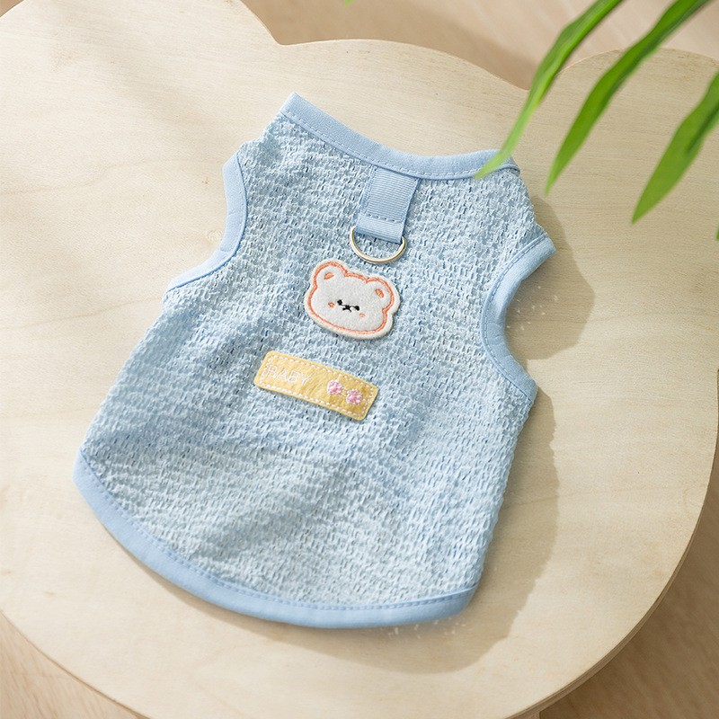  Hollow Breathable Bear Patch Traction Vest Pet Clothes
