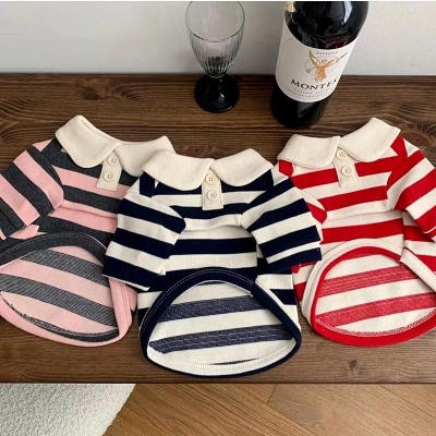 Casual Striped Round Neck T-Shirt Two-legged Pet Clothes 01