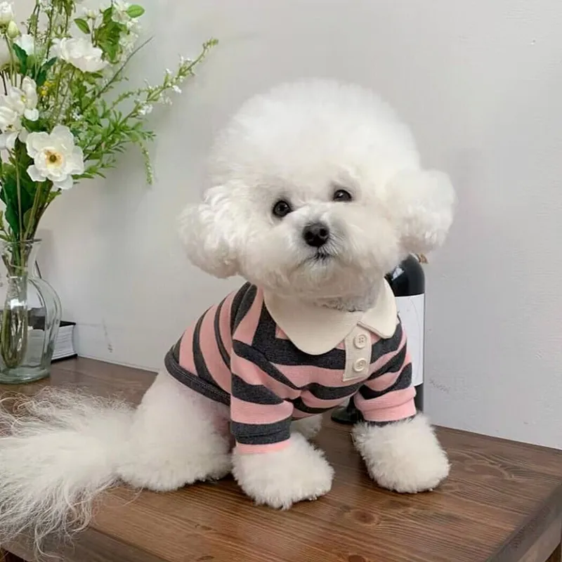 Casual Striped Round Neck T-Shirt Two-legged Pet Clothes