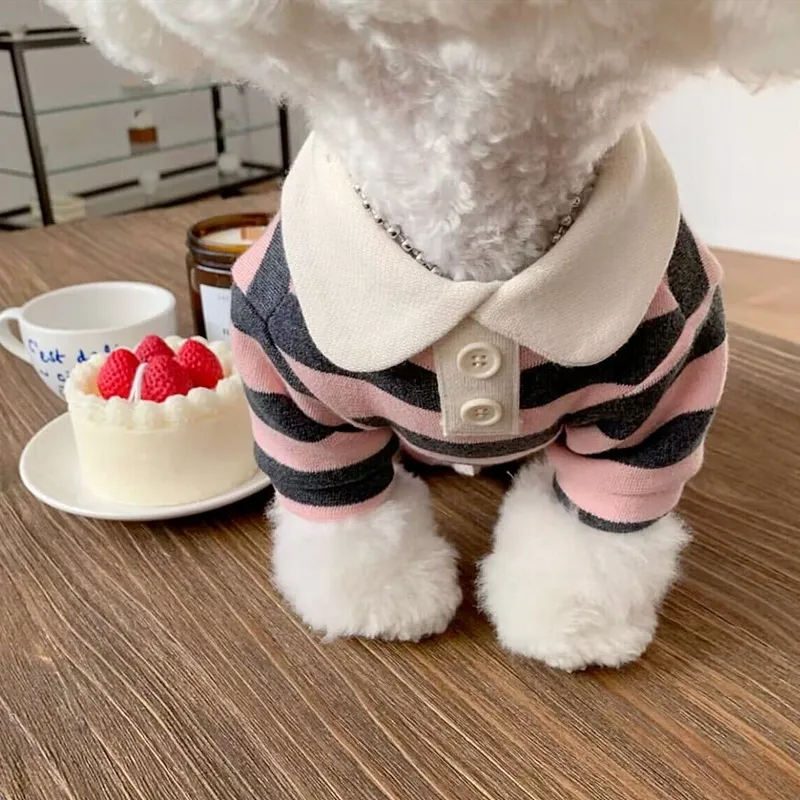 Casual Striped Round Neck T-Shirt Two-legged Pet Clothes