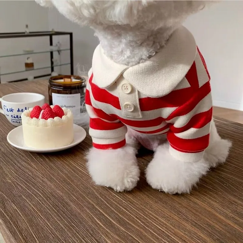 Casual Striped Round Neck T-Shirt Two-legged Pet Clothes